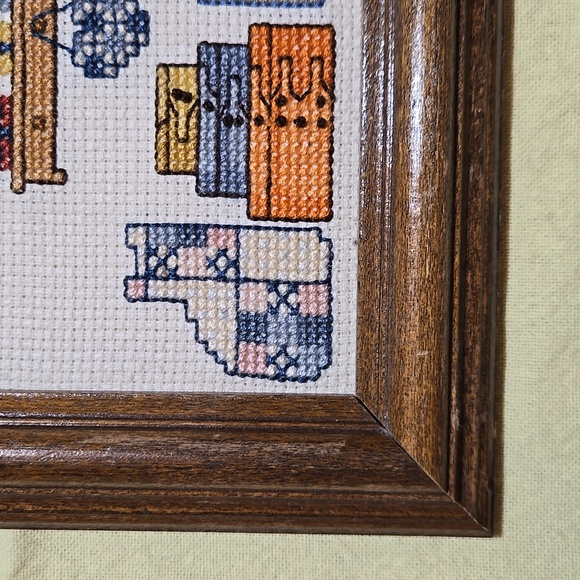 Cross-stitch Country Theme Picture Wall Hanging Cat Primitive Folk Art Rustic - Picture 11 of 17
